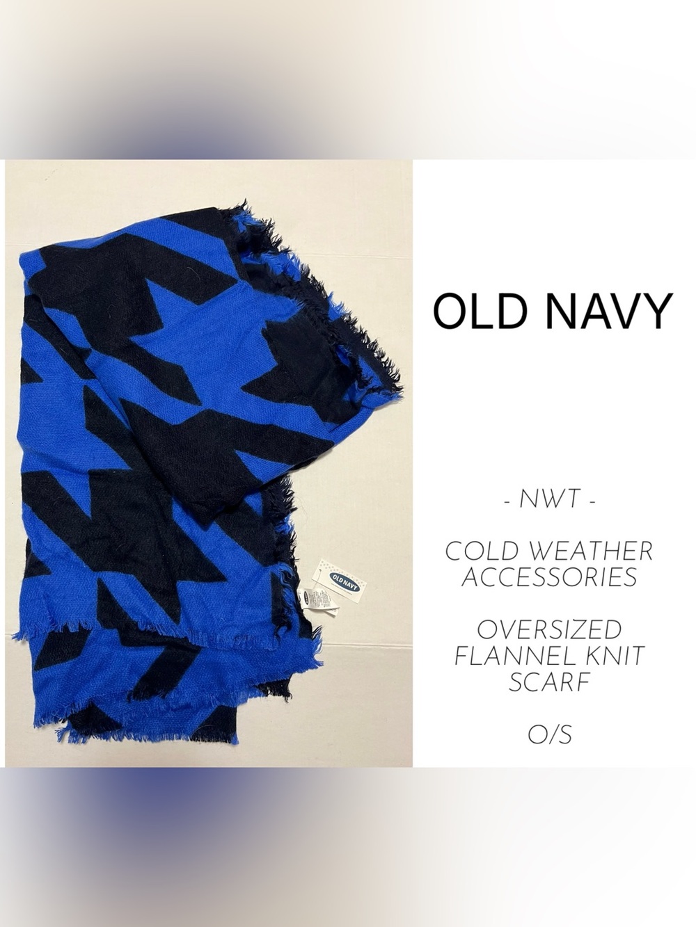 OLD NAVY - NWT - BLACK / BLUE FLANNEL OVERSIZED KNIT BLANKET SCARF / SHAWL